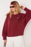 Kadın Regular Fit Klasik Kesim %100 Pamuk Baskılı Bisiklet Yaka Bordo Sweatshirt