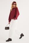 Kadın Regular Fit Klasik Kesim %100 Pamuk Baskılı Bisiklet Yaka Bordo Sweatshirt