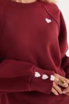 Kadın Regular Fit Klasik Kesim %100 Pamuk Baskılı Bisiklet Yaka Bordo Sweatshirt