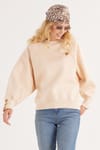 Kadın Regular Fit Klasik Kesim %100 Pamuk Baskılı Bisiklet Yaka Bej Sweatshirt