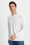 Erkek Relax Fit Rahat Kesim %100 Pamuk 2 İplik Bisiklet Yaka Beyaz Sweatshirt