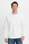 Erkek Relax Fit Rahat Kesim %100 Pamuk 2 İplik Bisiklet Yaka Beyaz Sweatshirt