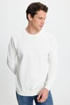 Erkek Relax Fit Rahat Kesim %100 Pamuk 2 İplik Bisiklet Yaka Beyaz Sweatshirt