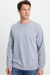 Erkek Relax Fit Rahat Kesim %100 Pamuk 2 İplik Bisiklet Yaka Açık Gri Sweatshirt