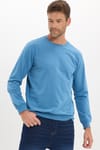 Erkek Relax Fit Rahat Kesim %100 Pamuk 2 İplik Bisiklet Yaka Mavi Sweatshirt