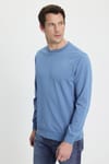 Erkek Relax Fit Rahat Kesim %100 Pamuk 2 İplik Bisiklet Yaka Mavi Sweatshirt