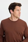 Erkek Relax Fit Rahat Kesim %100 Pamuk 2 İplik Bisiklet Yaka Kahverengi Sweatshirt