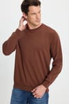 Erkek Relax Fit Rahat Kesim %100 Pamuk 2 İplik Bisiklet Yaka Kahverengi Sweatshirt