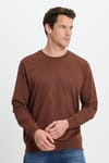 Erkek Relax Fit Rahat Kesim %100 Pamuk 2 İplik Bisiklet Yaka Kahverengi Sweatshirt