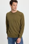 Erkek Relax Fit Rahat Kesim %100 Pamuk 2 İplik Bisiklet Yaka Haki Sweatshirt