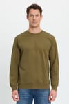 Erkek Relax Fit Rahat Kesim %100 Pamuk 2 İplik Bisiklet Yaka Haki Sweatshirt