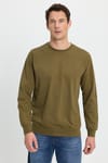 Erkek Relax Fit Rahat Kesim %100 Pamuk 2 İplik Bisiklet Yaka Haki Sweatshirt