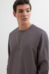 Erkek Relax Fit Rahat Kesim %100 Pamuk 2 İplik Bisiklet Yaka Koyu Gri Sweatshirt