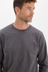 Erkek Relax Fit Rahat Kesim %100 Pamuk 2 İplik Bisiklet Yaka Koyu Gri Sweatshirt