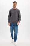 Erkek Relax Fit Rahat Kesim %100 Pamuk 2 İplik Bisiklet Yaka Koyu Gri Sweatshirt