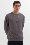Erkek Relax Fit Rahat Kesim %100 Pamuk 2 İplik Bisiklet Yaka Koyu Gri Sweatshirt