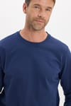 Erkek Relax Fit Rahat Kesim %100 Pamuk 2 İplik Bisiklet Yaka Lacivert Sweatshirt 