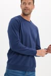 Erkek Relax Fit Rahat Kesim %100 Pamuk 2 İplik Bisiklet Yaka Lacivert Sweatshirt 