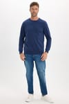Erkek Relax Fit Rahat Kesim %100 Pamuk 2 İplik Bisiklet Yaka Lacivert Sweatshirt 