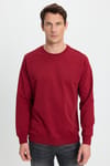 Erkek Relax Fit Rahat Kesim %100 Pamuk 2 İplik Bisiklet Yaka Bordo Sweatshirt 