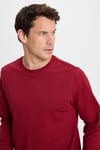 Erkek Relax Fit Rahat Kesim %100 Pamuk 2 İplik Bisiklet Yaka Bordo Sweatshirt 