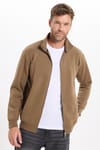 Unisex Relax Fit Rahat Kesim Pamuklu 3 İplik İçi Polarlı Fermuarlı Kahverengi Cepli Sweatshirt Hırka