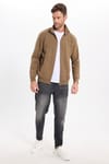 Unisex Relax Fit Rahat Kesim Pamuklu 3 İplik İçi Polarlı Fermuarlı Kahverengi Cepli Sweatshirt Hırka