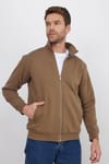 Unisex Relax Fit Rahat Kesim Pamuklu İçi Polarlı Tam Fermuarlı Kahverengi Dik Yaka Hırka