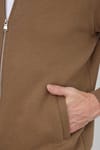 Unisex Relax Fit Rahat Kesim Pamuklu İçi Polarlı Tam Fermuarlı Kahverengi Dik Yaka Hırka