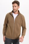 Unisex Relax Fit Rahat Kesim Pamuklu 3 İplik İçi Polarlı Fermuarlı Kahverengi Cepli Sweatshirt Hırka