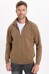 Unisex Relax Fit Rahat Kesim Pamuklu 3 İplik İçi Polarlı Fermuarlı Kahverengi Cepli Sweatshirt Hırka