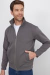 Unisex Relax Fit Rahat Kesim Pamuklu İçi Polarlı Tam Fermuarlı Koyu Gri Dik Yaka Hırka