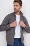 Unisex Relax Fit Rahat Kesim Pamuklu İçi Polarlı Tam Fermuarlı Koyu Gri Dik Yaka Hırka