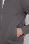 Unisex Relax Fit Rahat Kesim Pamuklu İçi Polarlı Tam Fermuarlı Koyu Gri Dik Yaka Hırka