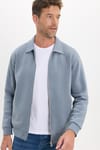 Unisex Relax Fit Rahat Kesim Pamuklu İç Polarlı Fermuarlı Gri Polo Yaka Flato Cepli Sweatshirt Hırka