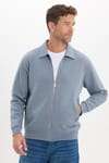 Unisex Relax Fit Rahat Kesim Pamuklu İç Polarlı Fermuarlı Gri Polo Yaka Flato Cepli Sweatshirt Hırka