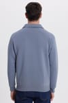 Unisex Relax Fit Rahat Kesim Pamuklu İç Polarlı Fermuarlı Gri Polo Yaka Flato Cepli Sweatshirt Hırka