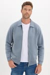Unisex Relax Fit Rahat Kesim Pamuklu İç Polarlı Fermuarlı Gri Polo Yaka Flato Cepli Sweatshirt Hırka