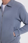 Unisex Relax Fit Rahat Kesim Pamuklu İç Polarlı Fermuarlı Gri Polo Yaka Flato Cepli Sweatshirt Hırka