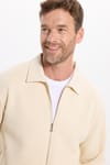 Unisex Relax Fit Rahat Kesim Pamuklu İç Polarlı Fermuarlı Bej Polo Yaka Flato Cepli Sweatshirt Hırka