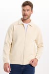Unisex Relax Fit Rahat Kesim Pamuklu İç Polarlı Fermuarlı Bej Polo Yaka Flato Cepli Sweatshirt Hırka