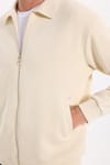Unisex Relax Fit Rahat Kesim Pamuklu İç Polarlı Fermuarlı Bej Polo Yaka Flato Cepli Sweatshirt Hırka