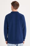 Erkek Standart Fit Pamuklu Selanik Kumaş Yarım Fermuarlı Polo Yaka Baskılı İndigo Sweatshirt