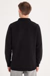 Erkek Standart Fit Pamuklu Selanik Kumaş Yarım Fermuarlı Polo Yaka Baskılı Siyah Sweatshirt