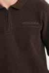 Erkek Standart Fit Pamuklu Selanik Kumaş Yarım Fermuarlı Polo Yaka Baskılı Kahverengi Sweatshirt