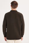 Erkek Standart Fit Pamuklu Selanik Kumaş Yarım Fermuarlı Polo Yaka Baskılı Kahverengi Sweatshirt