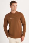 Erkek Standart Fit Pamuklu Bisiklet Yaka Şardonlu Baskılı Kahverengi Sweatshirt 