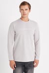 Erkek Standart Fit Pamuklu Bisiklet Yaka Şardonlu Baskılı Açık Gri Sweatshirt 