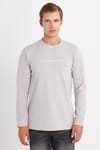 Erkek Standart Fit Pamuklu Bisiklet Yaka Şardonlu Baskılı Açık Gri Sweatshirt 