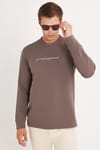 Erkek Standart Fit Pamuklu Bisiklet Yaka Şardonlu Baskılı Açık Kahverengi Sweatshirt 